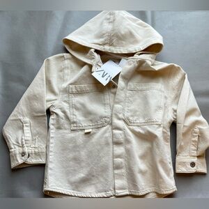 New Zara boys cream hooded shirt jacket